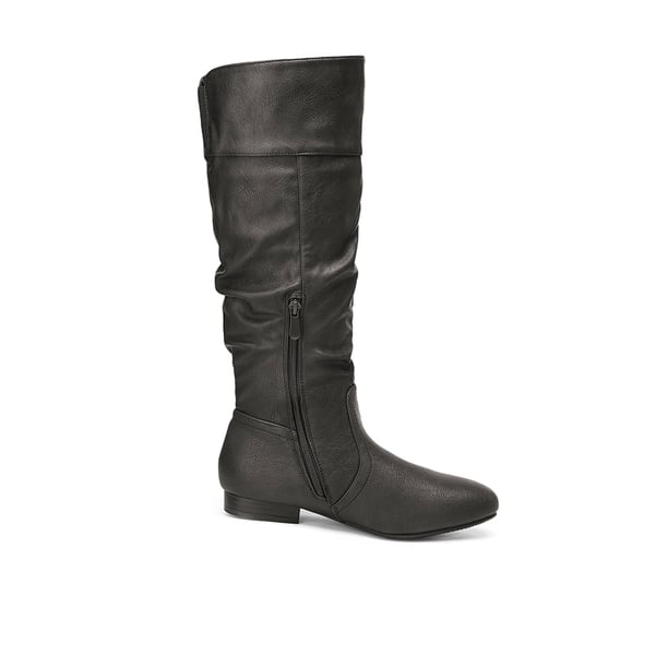 Wide Calf Knee High Winter Boots - BLACK PU - 2
